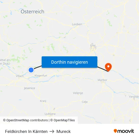 Feldkirchen In Kärnten to Mureck map
