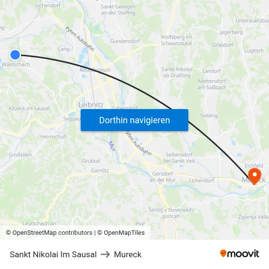 Sankt Nikolai Im Sausal to Mureck map