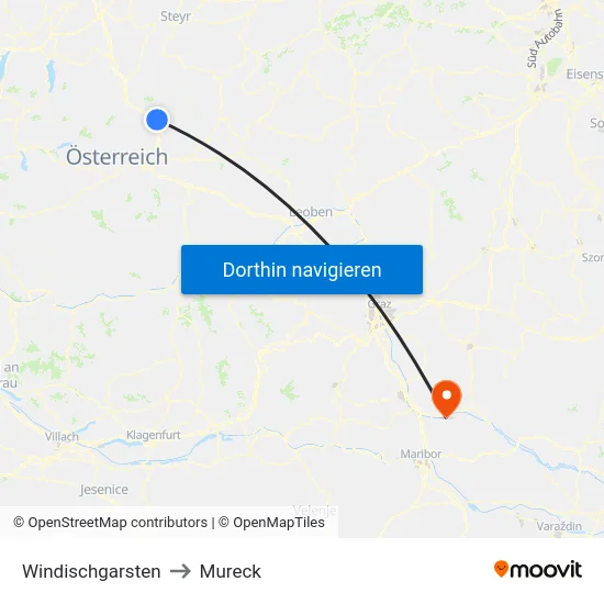 Windischgarsten to Mureck map