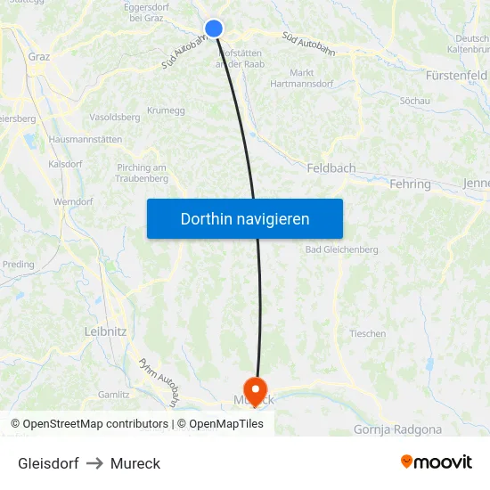 Gleisdorf to Mureck map
