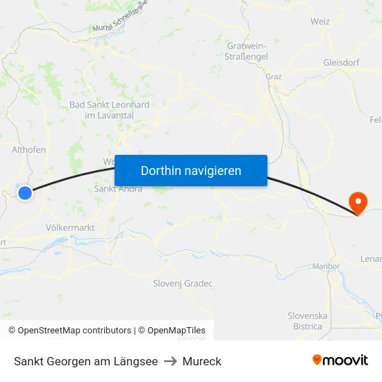 Sankt Georgen am Längsee to Mureck map