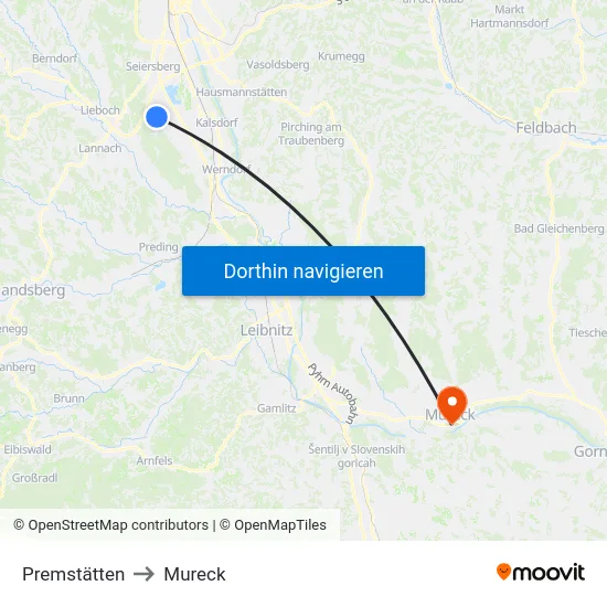 Premstätten to Mureck map