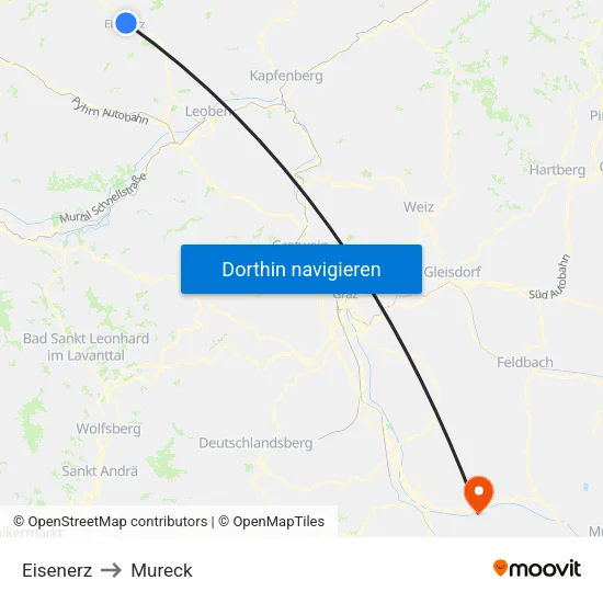 Eisenerz to Mureck map