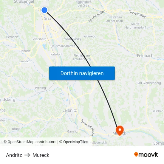 Andritz to Mureck map