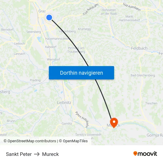 Sankt Peter to Mureck map