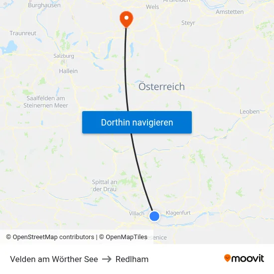 Velden am Wörther See to Redlham map