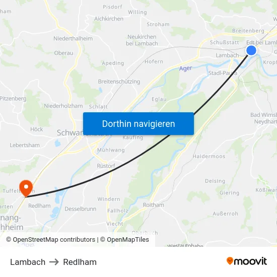 Lambach to Redlham map