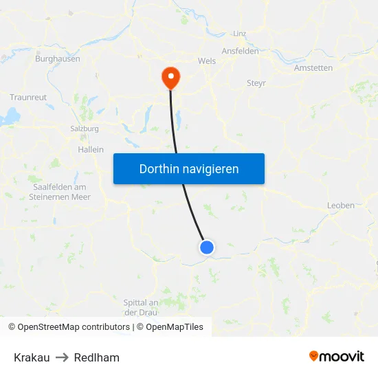 Krakau to Redlham map
