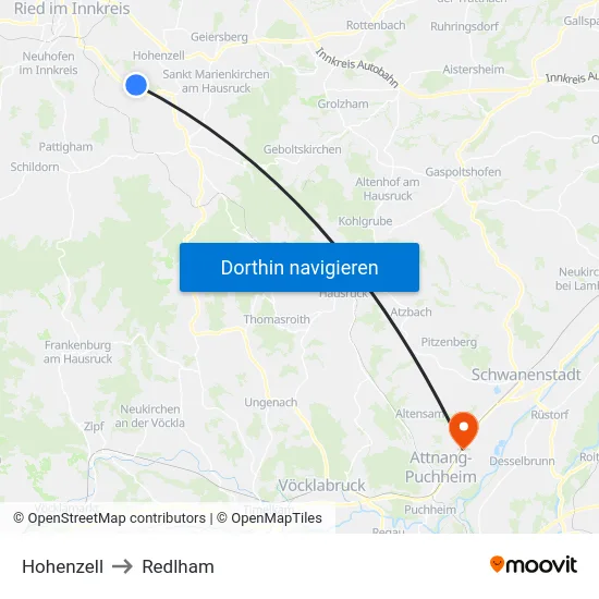 Hohenzell to Redlham map