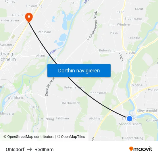 Ohlsdorf to Redlham map