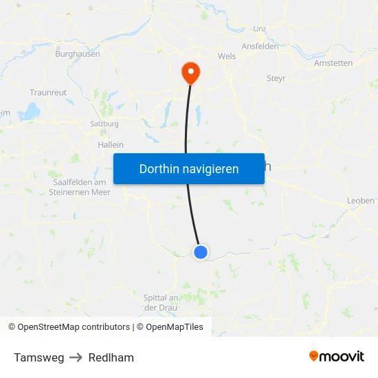 Tamsweg to Redlham map