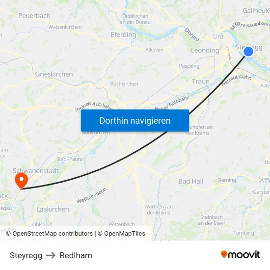 Steyregg to Redlham map
