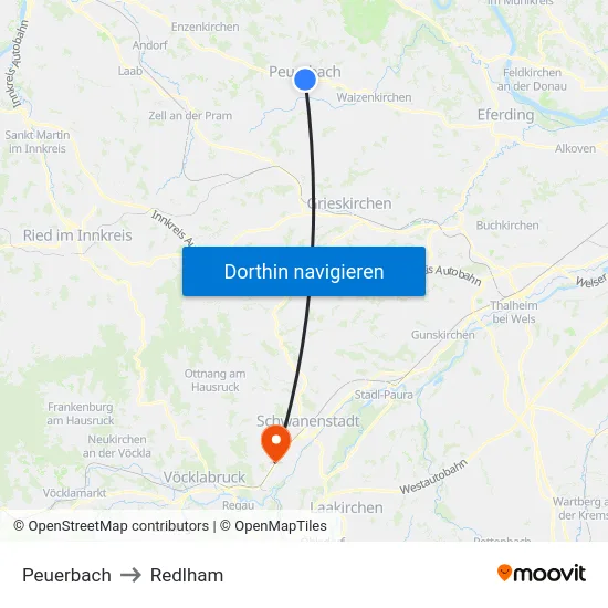 Peuerbach to Redlham map