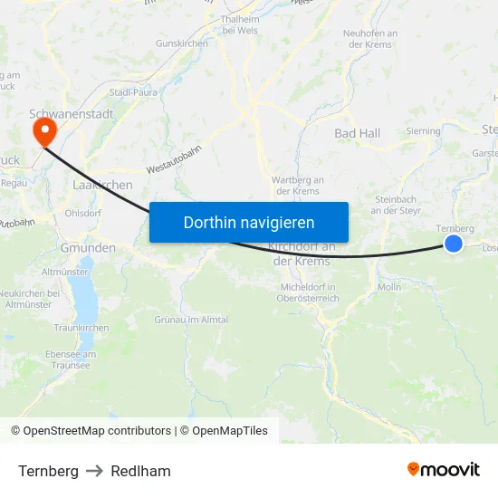 Ternberg to Redlham map