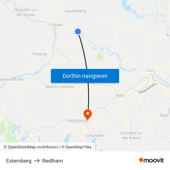 Esternberg to Redlham map