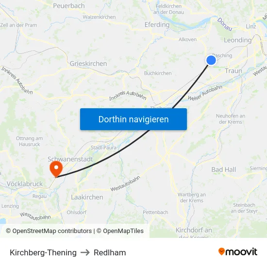 Kirchberg-Thening to Redlham map