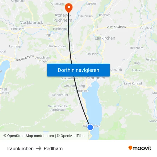 Traunkirchen to Redlham map