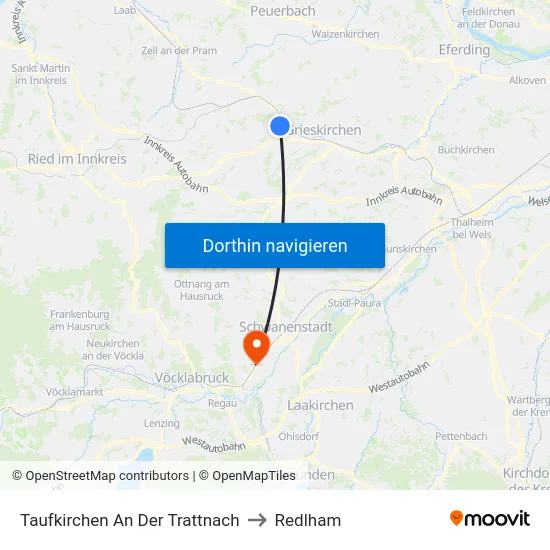 Taufkirchen An Der Trattnach to Redlham map