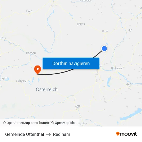 Gemeinde Ottenthal to Redlham map