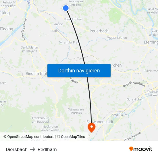 Diersbach to Redlham map