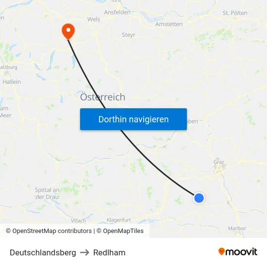 Deutschlandsberg to Redlham map