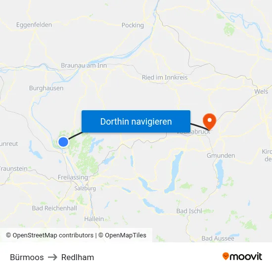 Bürmoos to Redlham map