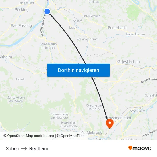 Suben to Redlham map