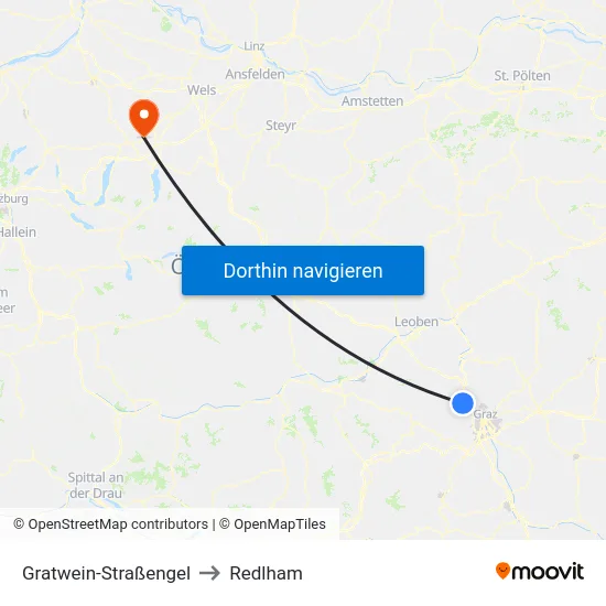 Gratwein-Straßengel to Redlham map