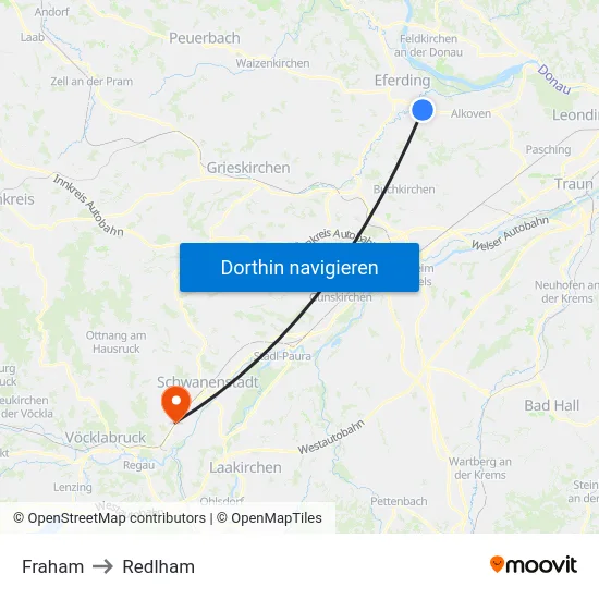 Fraham to Redlham map