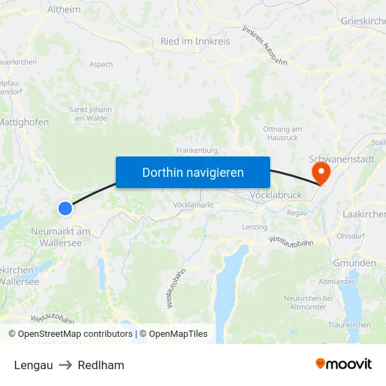 Lengau to Redlham map