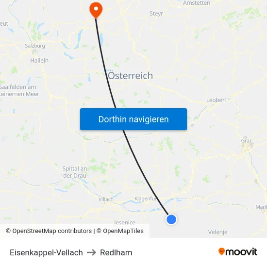 Eisenkappel-Vellach to Redlham map