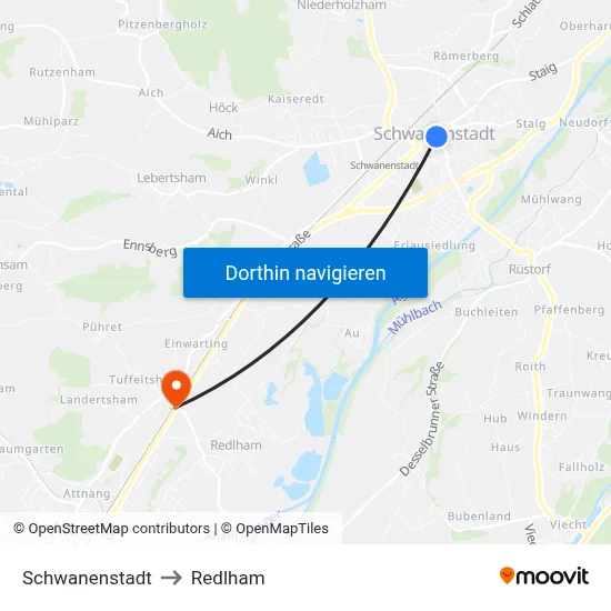 Schwanenstadt to Redlham map