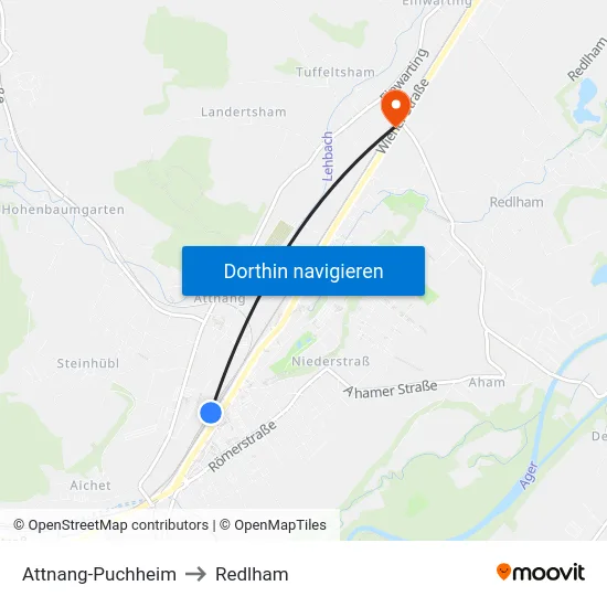 Attnang-Puchheim to Redlham map