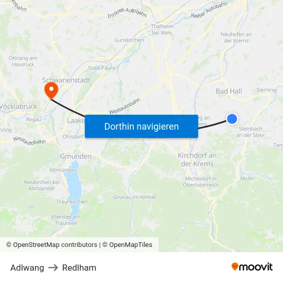 Adlwang to Redlham map