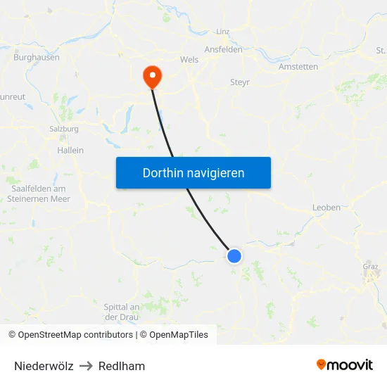 Niederwölz to Redlham map