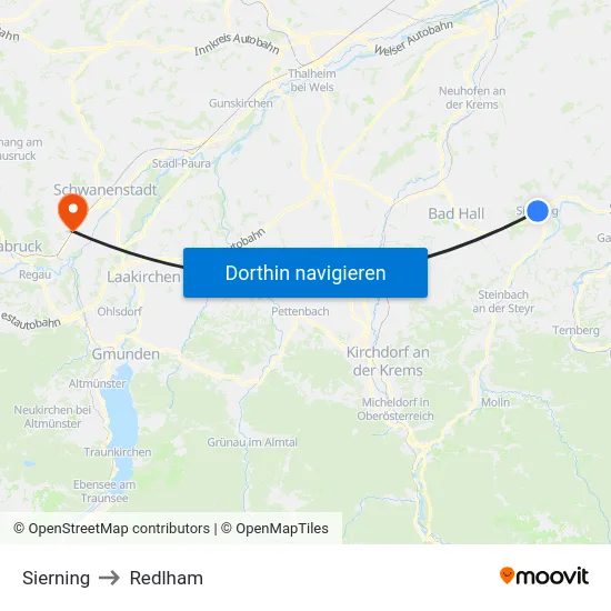 Sierning to Redlham map
