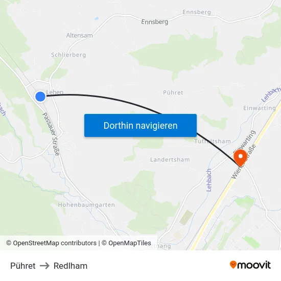 Pühret to Redlham map