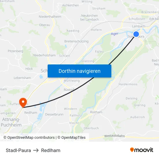 Stadl-Paura to Redlham map