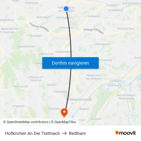 Hofkirchen An Der Trattnach to Redlham map