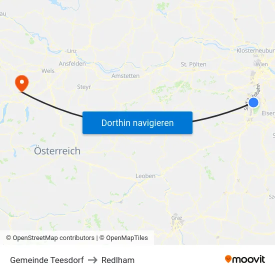 Gemeinde Teesdorf to Redlham map