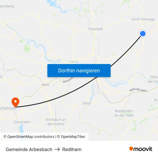 Gemeinde Arbesbach to Redlham map