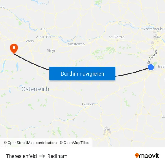 Theresienfeld to Redlham map