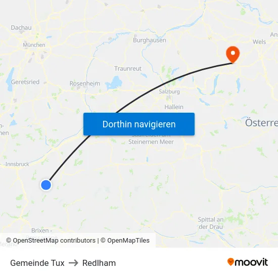 Gemeinde Tux to Redlham map