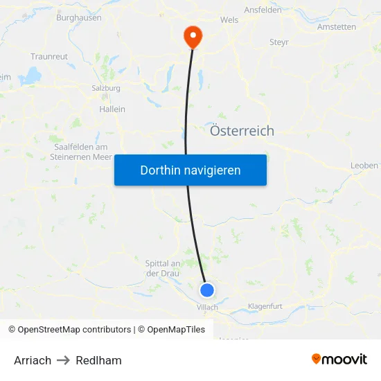 Arriach to Redlham map