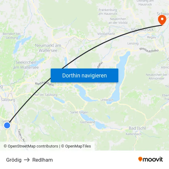 Grödig to Redlham map