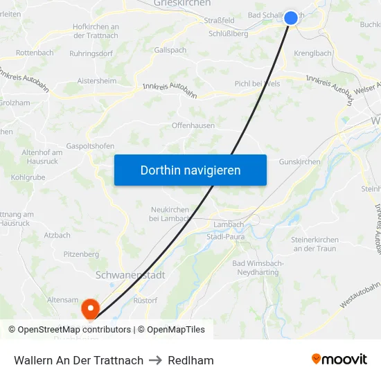 Wallern An Der Trattnach to Redlham map