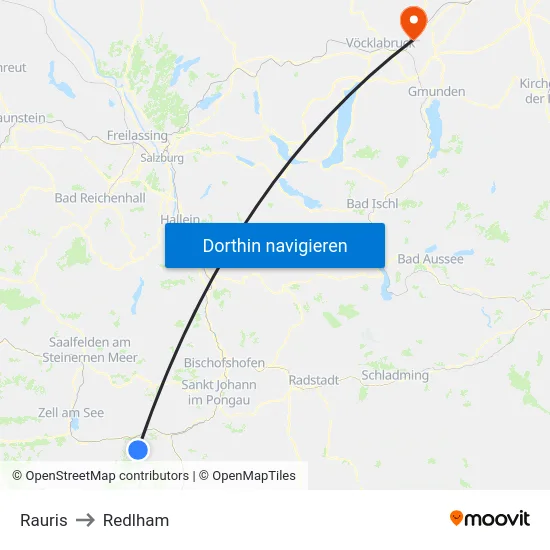 Rauris to Redlham map