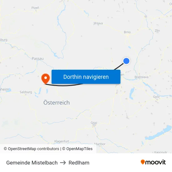 Gemeinde Mistelbach to Redlham map