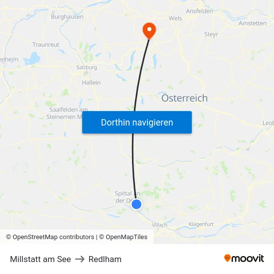 Millstatt am See to Redlham map