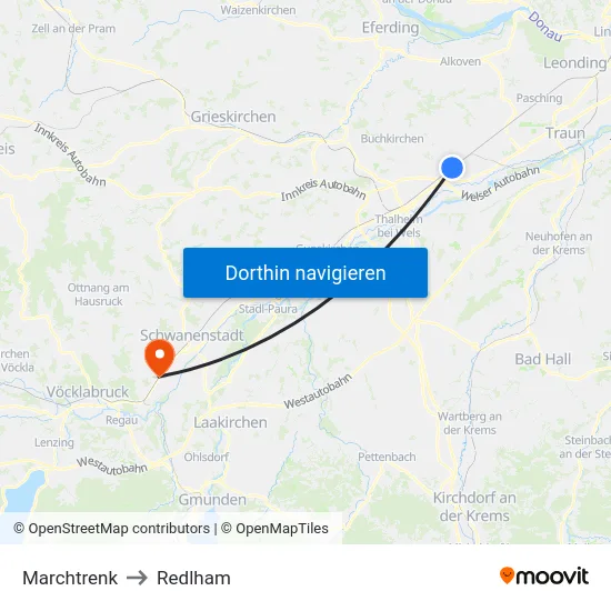 Marchtrenk to Redlham map